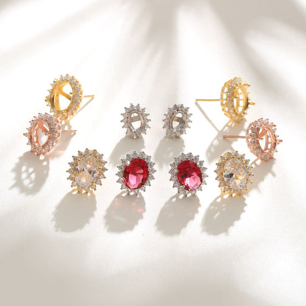 925 Sterling Silver Earring Setting, Suitable for Oval Faceted Gemstones, 1 Pair, MFJS5014