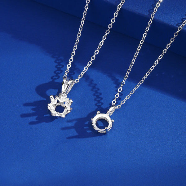 925 Sterling Silver Pendant Setting, Round 6mm Faceted Stone, Includes Chain, 1 Piece, MFJS3033