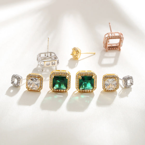 925 Sterling Silver Earring Setting, Suitable for Asscher Faceted Gemstones, 1 Pair, MFJS5027