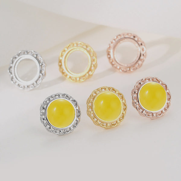 925 Sterling Silver Earring Setting, Suitable for Round Cabochons, 1 Pair, MFJS6018