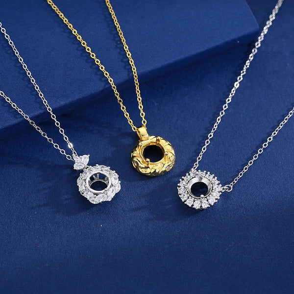 925 Sterling Silver Pendant Setting, Round 7mm Faceted Stone, Includes Chain, 1 Piece, MFJS3035