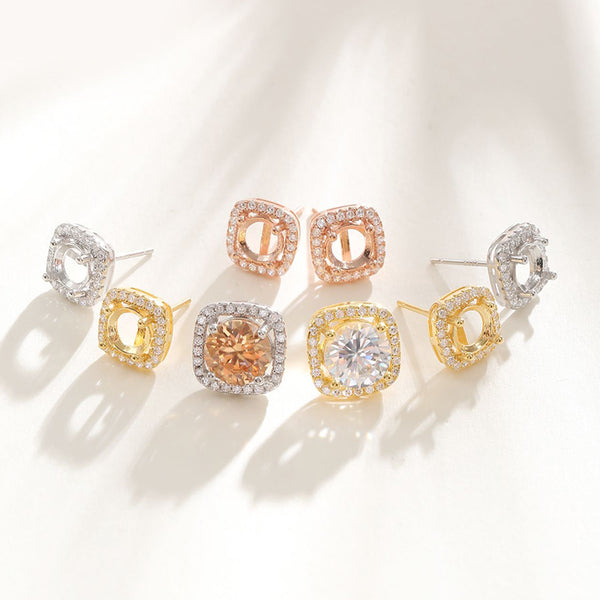 925 Sterling Silver Earring Setting, Suitable for Round Faceted Gemstones, 1 Pair, MFJS5023