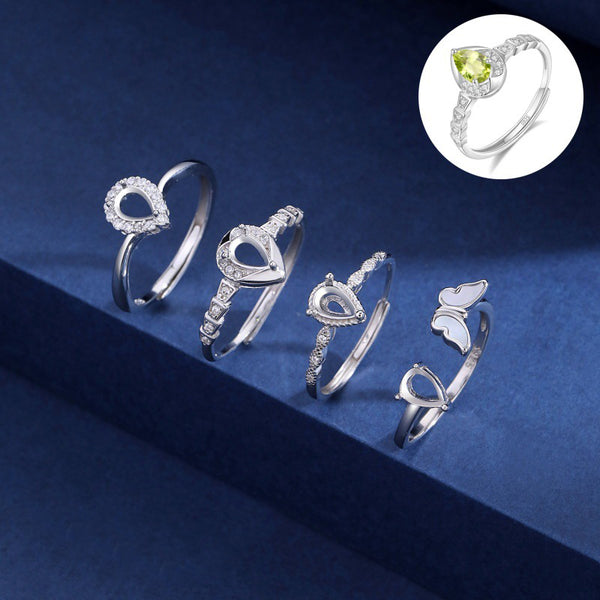 925 Sterling Silver Ring Setting, Pear 4×6 mm Faceted Stone, Adjustable, 1 Piece, MFJS1040