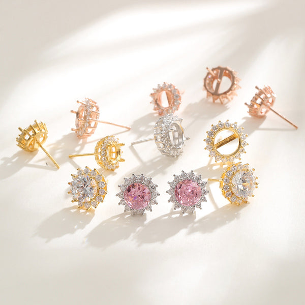 925 Sterling Silver Earring Setting, Suitable for Round Faceted Gemstones, 1 Pair, MFJS5018