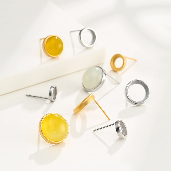 925 Sterling Silver Earring Setting, Suitable for Round Cabochons, 1 Pair, MFJS6024