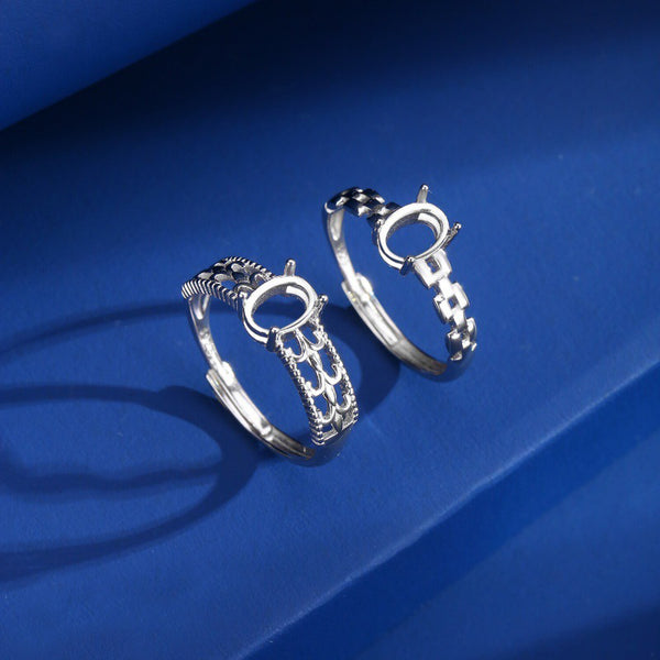 925 Sterling Silver Ring Setting, Oval 5×7 mm Faceted Stone, Adjustable, 1 Piece, MFJS1009