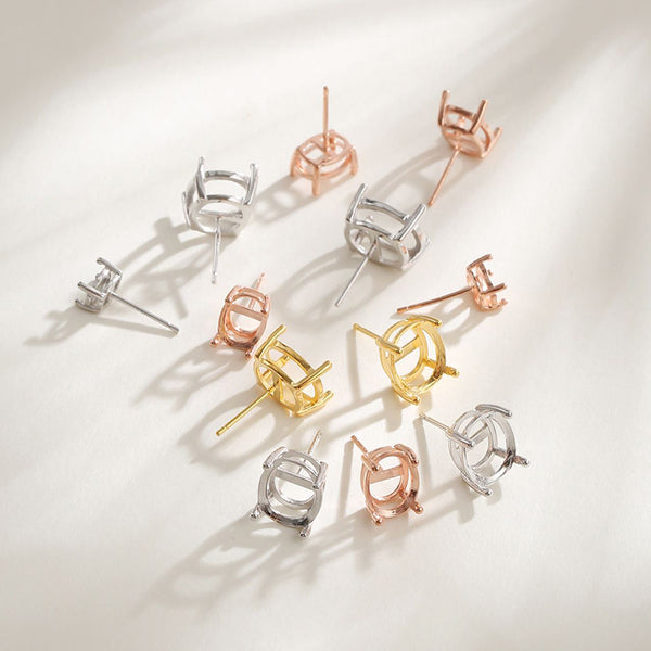 925 Sterling Silver Earring Setting, Suitable for Oval Faceted Gemstones, 1 Pair, MFJS5017