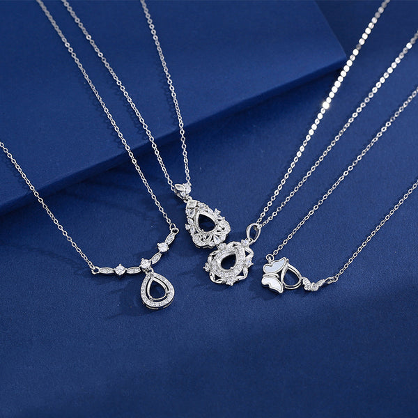 925 Sterling Silver Pendant Setting, Pear 6x8 mm Faceted Stone, Includes Chain, 1 Piece, MFJS3043