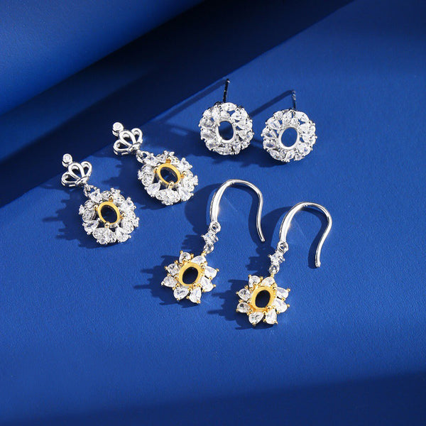 925 Sterling Silver Earring Setting, Suitable for 4×5 mm Oval Faceted Gemstones, 1 Pair, MFJS5008