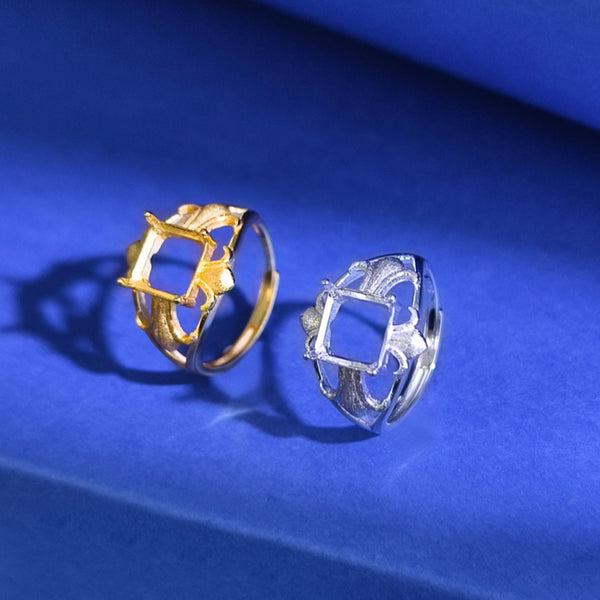 925 Sterling Silver Ring Setting, Square/Princess 8mm Faceted Stone, Adjustable, 1 Piece, MFJS1032