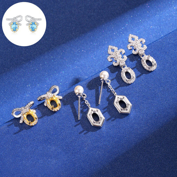 925 Sterling Silver Earring Setting, Suitable for 4×6 mm Oval Faceted Gemstones, 1 Pair, MFJS5010