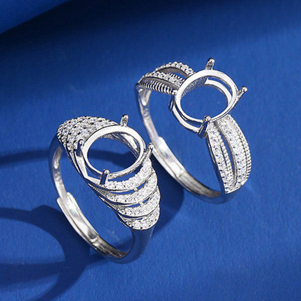 925 Sterling Silver Ring Setting, Oval 7×9 mm Faceted Stone, Adjustable, 1 Piece, MFJS1010