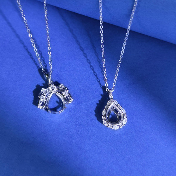 925 Sterling Silver Pendant Setting, Pear 8x10 mm Faceted Stone, Includes Chain, 1 Piece, MFJS3047