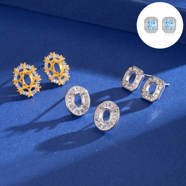 925 Sterling Silver Earring Setting, Suitable for 4×6 mm Oval Faceted Gemstones, 1 Pair, MFJS5009