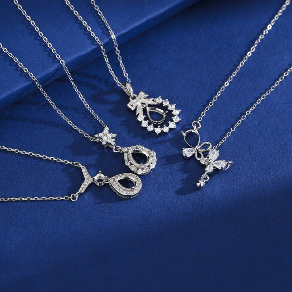 925 Sterling Silver Pendant Setting, Pear 5x7 mm Faceted Stone, Includes Chain, 1 Piece, MFJS3041