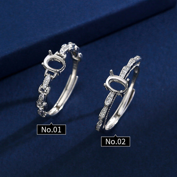 925 Sterling Silver Ring Setting, Oval 4×6 mm Faceted Stone, Adjustable, 1 Piece, MFJS1007