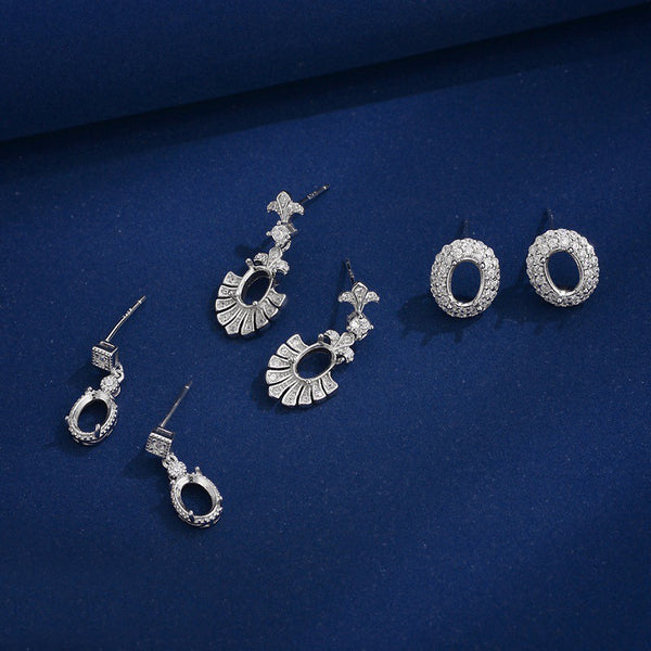 925 Sterling Silver Earring Setting, Suitable for 5×7 mm Oval Faceted Gemstones, 1 Pair, MFJS5011