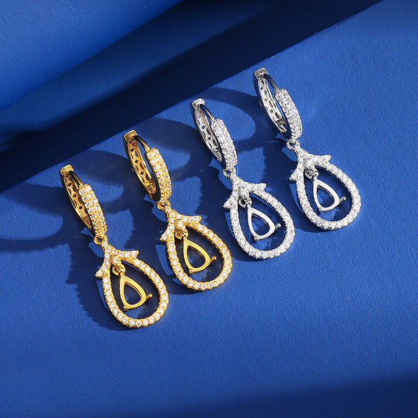 925 Sterling Silver Earring Setting, Suitable for 4×6 mm Pear Faceted Gemstones, 1 Pair, MFJS5007