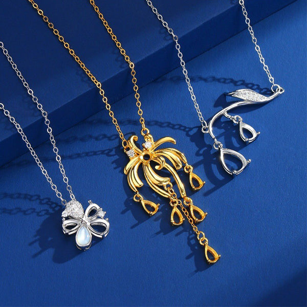 925 Sterling Silver Pendant Setting, Pear 3x5/4x6/6x8 mm Faceted Stone, Includes Chain, 1 Piece, MFJS3038