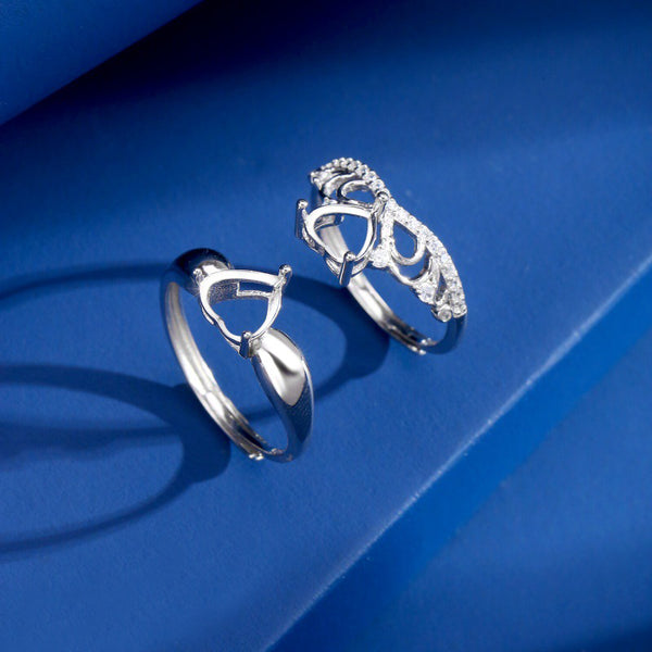 925 Sterling Silver Ring Setting, Heart 7mm Faceted Stone, Adjustable, 1 Piece, MFJS1037