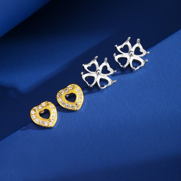 925 Sterling Silver Earring Setting, Suitable for 4mm Heart Faceted Gemstones, 1 Pair, MFJS5005