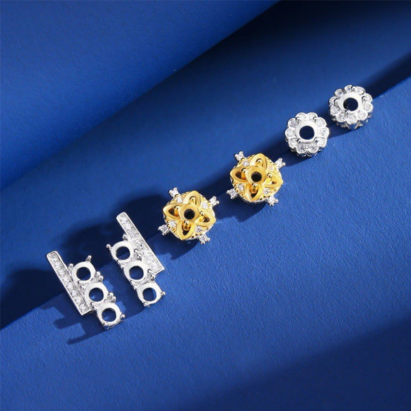 925 Sterling Silver Earring Setting, Suitable for 3mm Round Faceted Gemstones, 1 Pair, MFJS5004