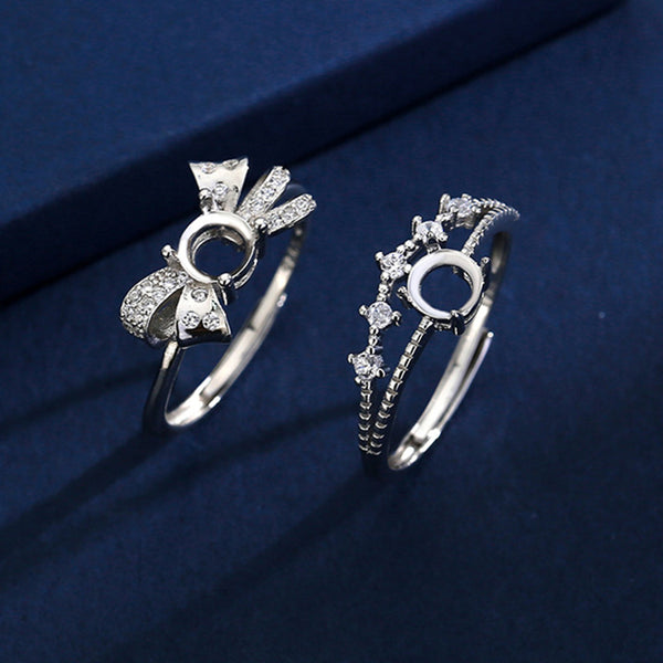 925 Sterling Silver Ring Setting, Round 5mm Faceted Stone, Adjustable, 1 Piece, MFJS1022