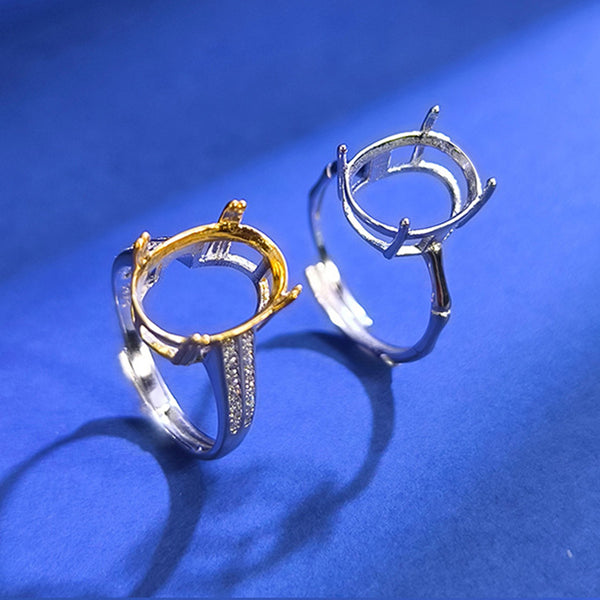 925 Sterling Silver Ring Setting, Oval 10×14 mm Faceted Stone, Adjustable, 1 Piece, MFJS1008