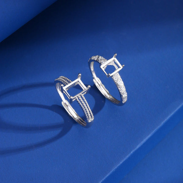 925 Sterling Silver Ring Setting, Emerald Cut 5×7 mm Faceted Stone, Adjustable, 1 Piece, MFJS1029