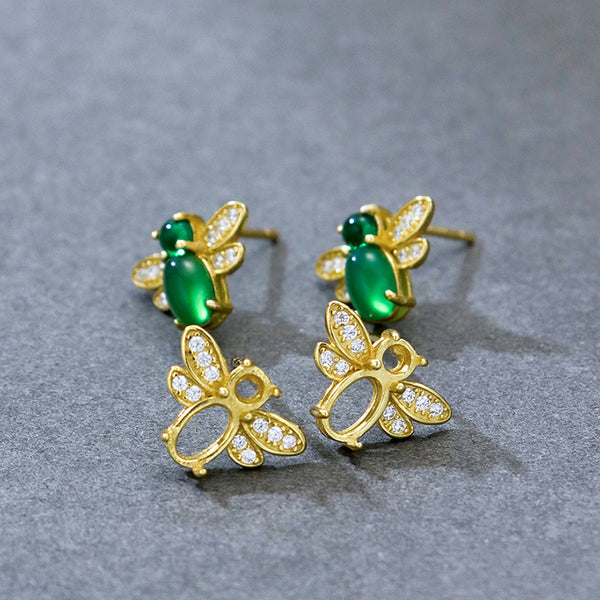 925 Sterling Silver Earring Setting, Suitable for Oval+Round Cabochons, 1 Pair, MFJS6005