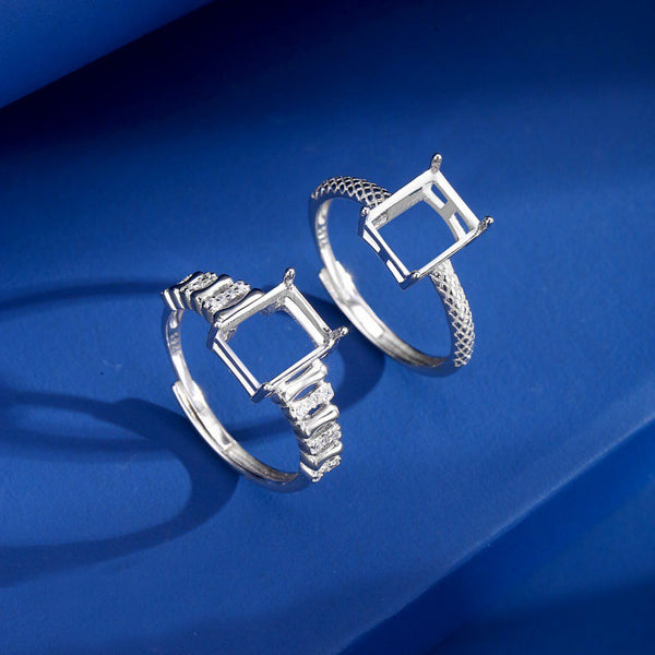 925 Sterling Silver Ring Setting, Emerald Cut 7×9 mm Faceted Stone, Adjustable, 1 Piece, MFJS1030