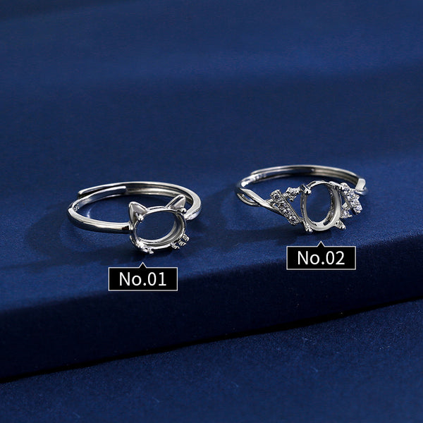 925 Sterling Silver Ring Setting, Oval 6×8 mm Faceted Stone, Adjustable, 1 Piece, MFJS1015