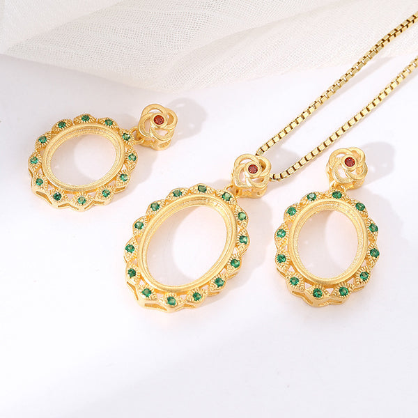 925 Sterling Silver Pendant Setting, Suitable for Oval Cabochons, Chain Not Included, 1 Piece, MFJS4005