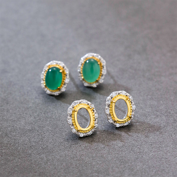 925 Sterling Silver Earring Setting, Suitable for Oval Cabochons, 1 Pair, MFJS6004