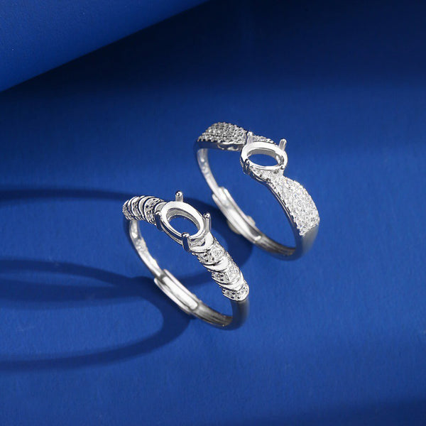 925 Sterling Silver Ring Setting, Oval 4×6 mm Faceted Stone, Adjustable, 1 Piece, MFJS1014