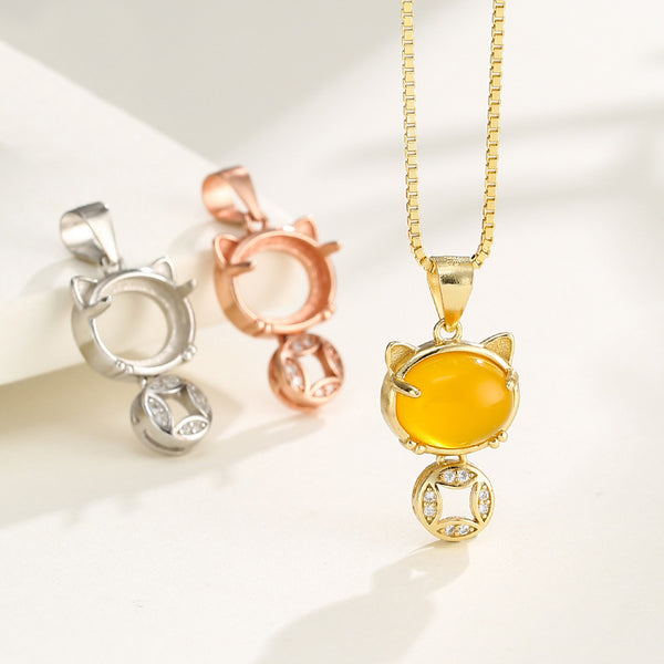 925 Sterling Silver Pendant Setting, Suitable for Oval Cabochons, Chain Not Included, 1 Piece, MFJS4012