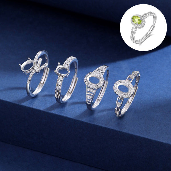 925 Sterling Silver Ring Setting, Oval 4×6 mm Faceted Stone, Adjustable, 1 Piece, MFJS1006