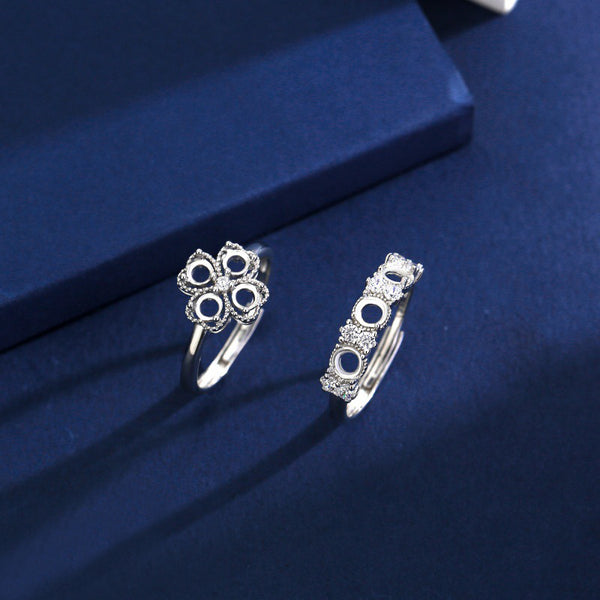 925 Sterling Silver Ring Setting, Round 3mm Faceted Stone, Adjustable, 1 Piece, MFJS1021