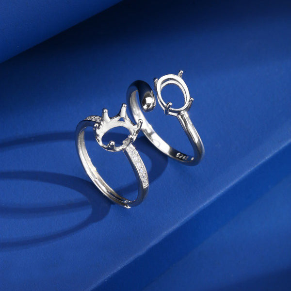 925 Sterling Silver Ring Setting, Oval 6×8 mm Faceted Stone, Adjustable, 1 Piece, MFJS1004