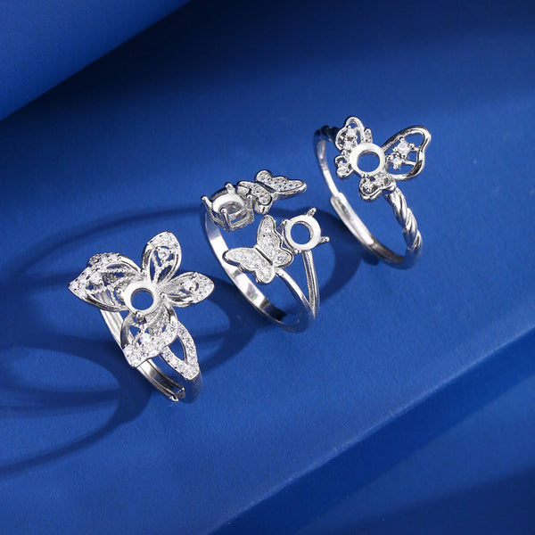 925 Sterling Silver Ring Setting, Round 4mm Faceted Stone, Adjustable, 1 Piece, MFJS1018