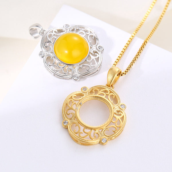 925 Sterling Silver Pendant Setting, Suitable for Round Cabochons, Chain Not Included, 1 Piece, MFJS4026