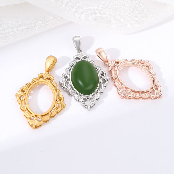 925 Sterling Silver Pendant Setting, Suitable for Oval Cabochons, Chain Not Included, 1 Piece, MFJS4017