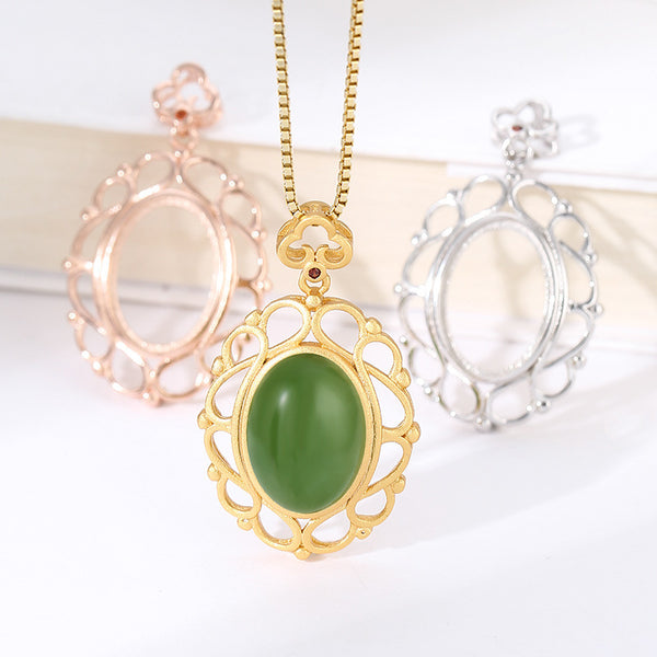 925 Sterling Silver Pendant Setting, Suitable for Oval Cabochons, Chain Not Included, 1 Piece, MFJS4018