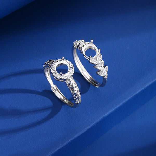 925 Sterling Silver Ring Setting, Round 6mm Faceted Stone, Adjustable, 1 Piece, MFJS1023