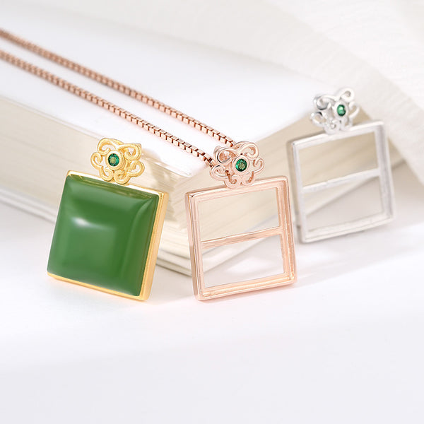 925 Sterling Silver Pendant Setting, Suitable for Square Cabochons, Chain Not Included, 1 Piece, MFJS4034