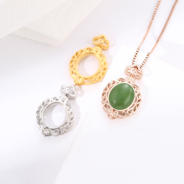 925 Sterling Silver Pendant Setting, Suitable for Oval Cabochons, Chain Not Included, 1 Piece, MFJS4007