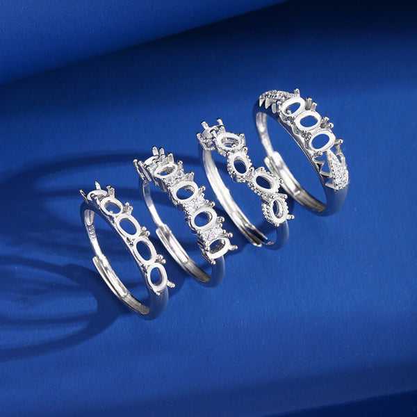 925 Sterling Silver Ring Setting, Oval 3×4 mm Faceted Stone, Adjustable, 1 Piece, MFJS1005