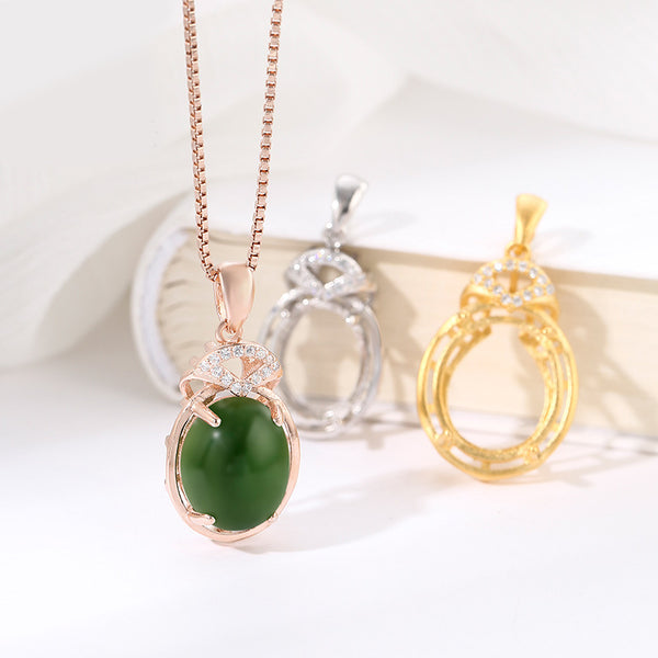 925 Sterling Silver Pendant Setting, Suitable for Oval Cabochons, Chain Not Included, 1 Piece, MFJS4008