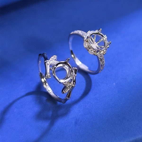 925 Sterling Silver Ring Setting, Round 8mm Faceted Stone, Adjustable, 1 Piece, MFJS1024