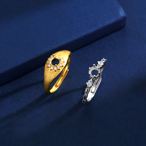 925 Sterling Silver Ring Setting, Round 4mm Faceted Stone, Adjustable, 1 Piece, MFJS1017